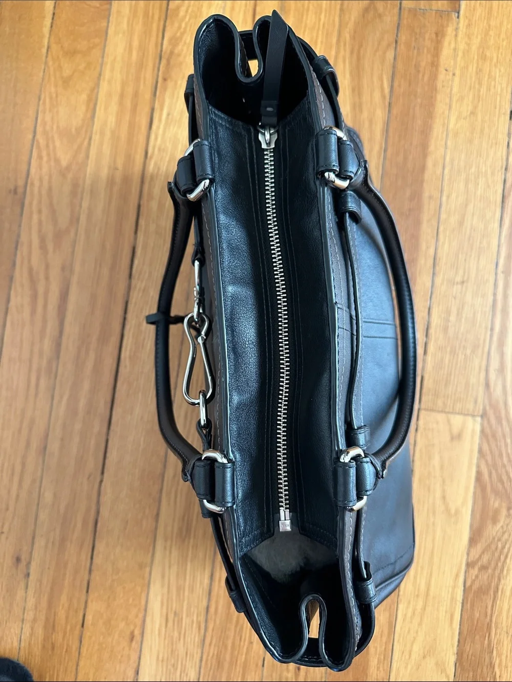 Coach Hampton Black Leather Carryall Tote with Silver Hardware
